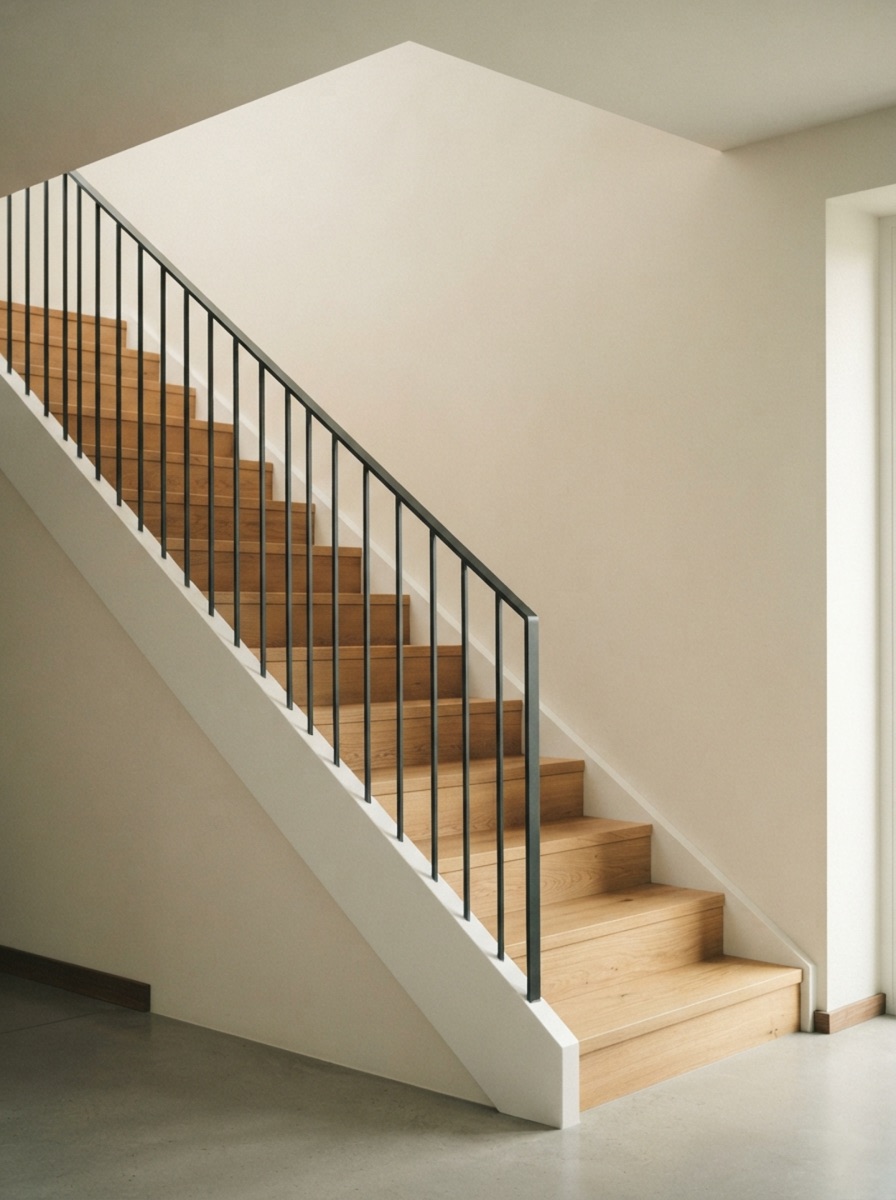 Gerade Treppe mit Eichenstufen und Geländer aus Flachstahl